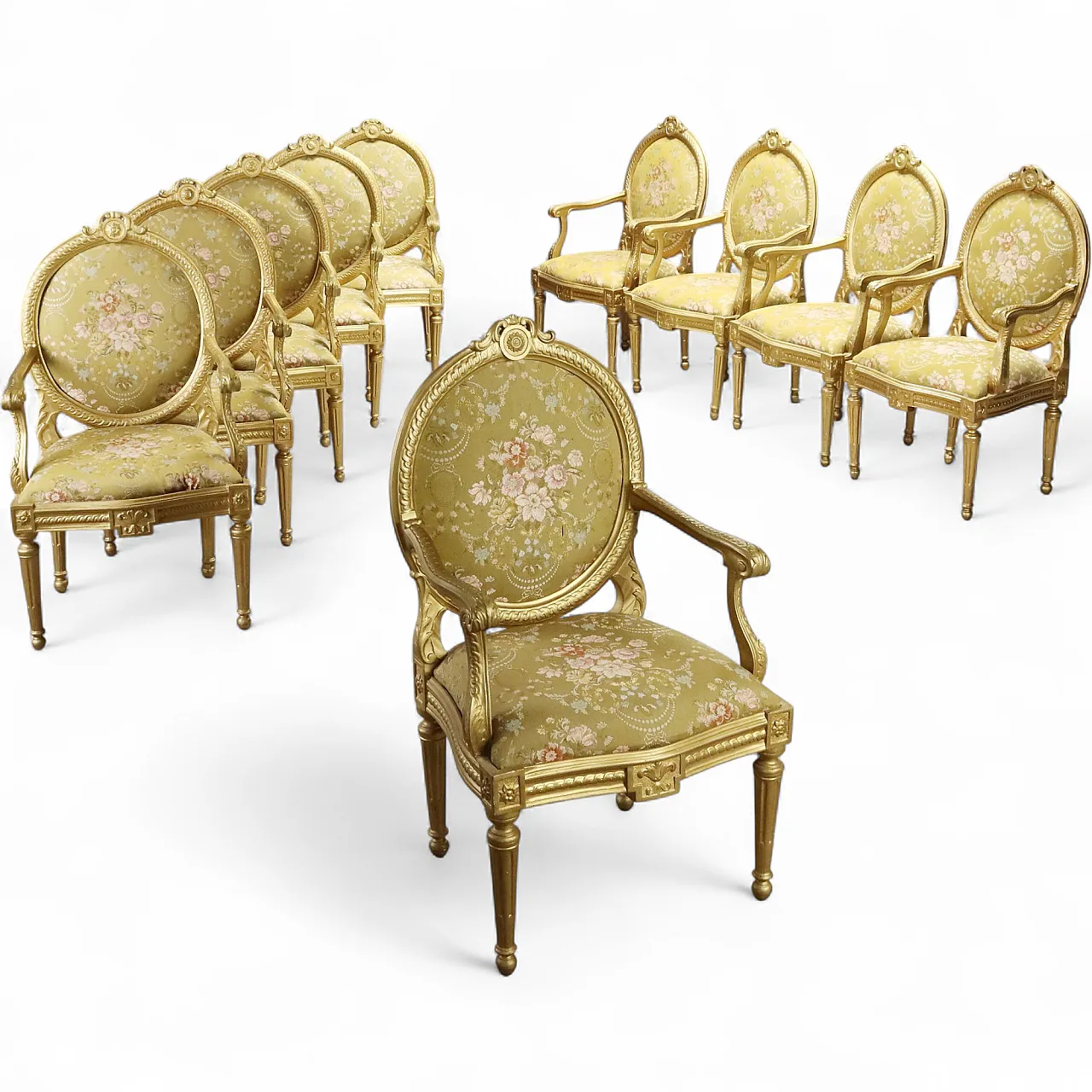 10 Neoclassical armchairs in gilded wood, 19th century 10