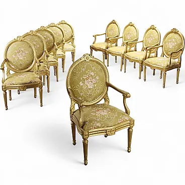 10 Poltroncine Neoclassiche in legno dorato, '800