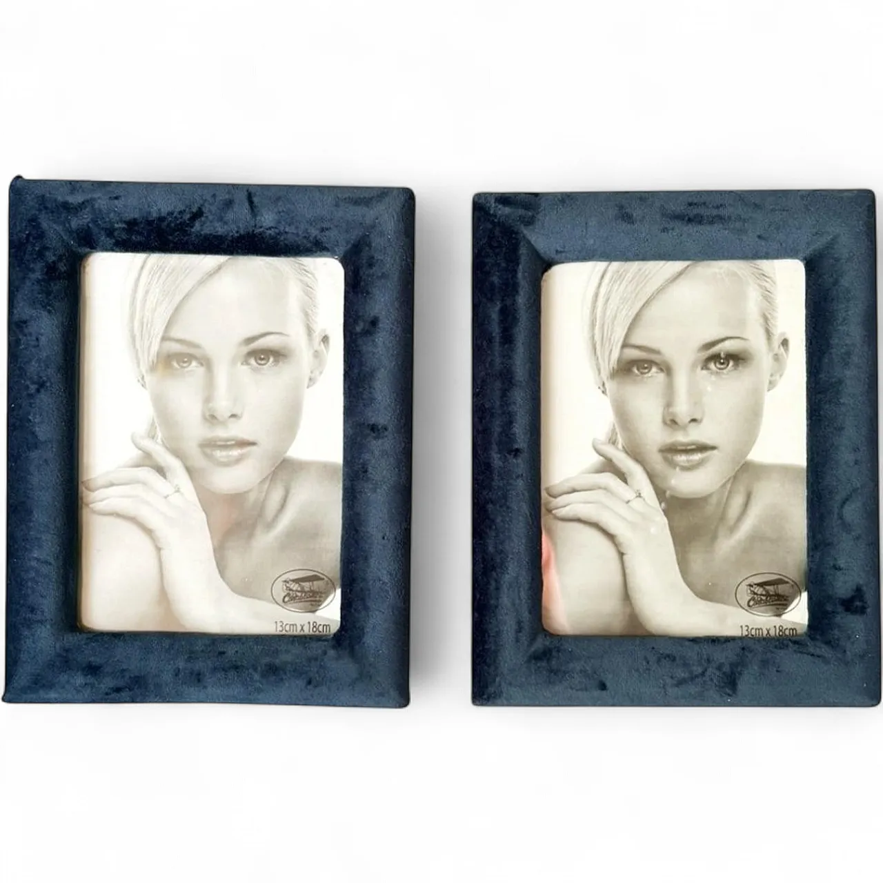 Pair of blue velvet and glass frames, 1990s 12
