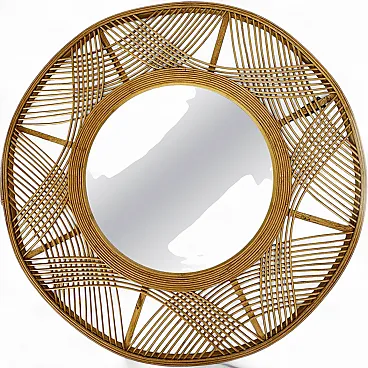 Large mirror in wood and rush, 1980s