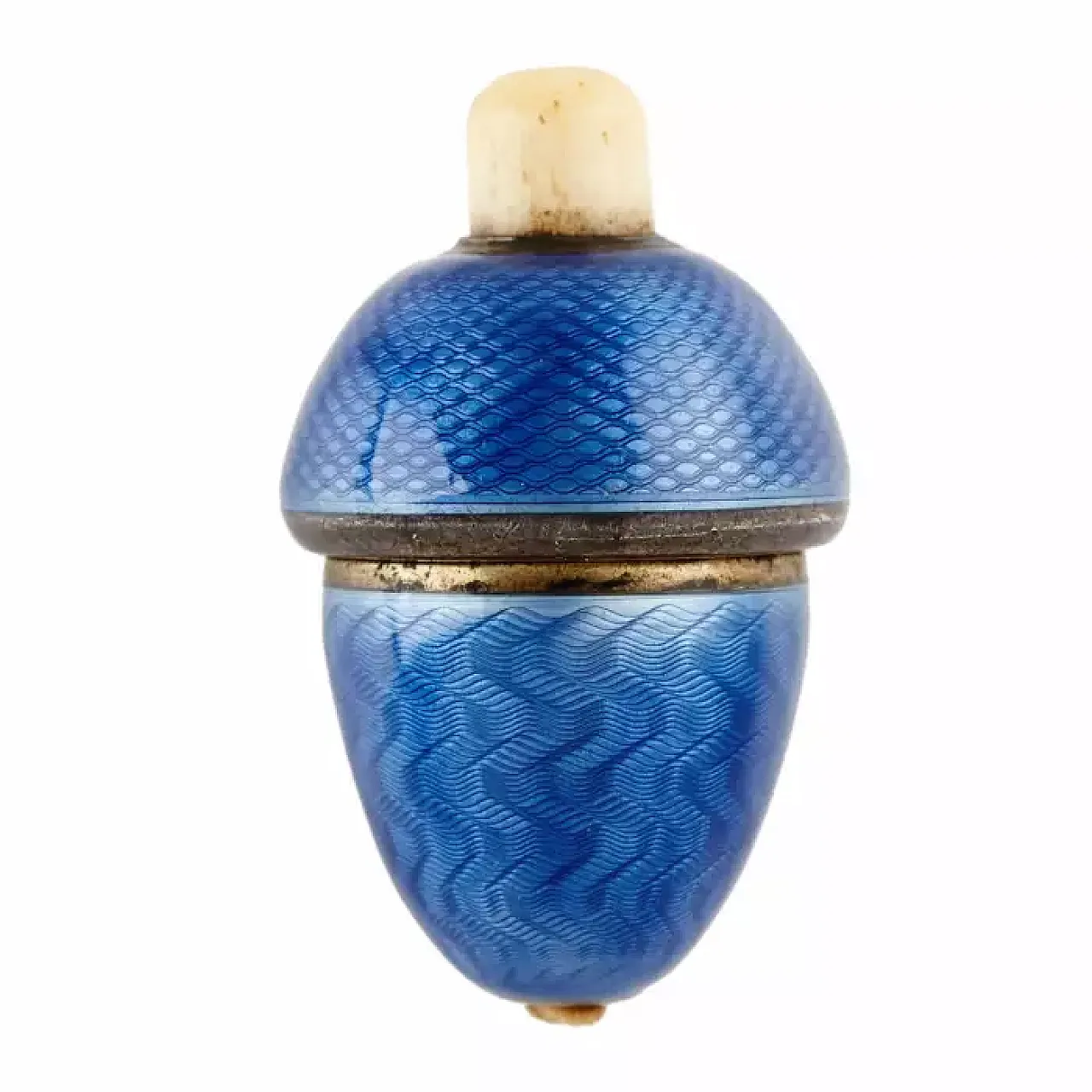 Silver electric bell push with blue guilloché enamel, 20th century 1