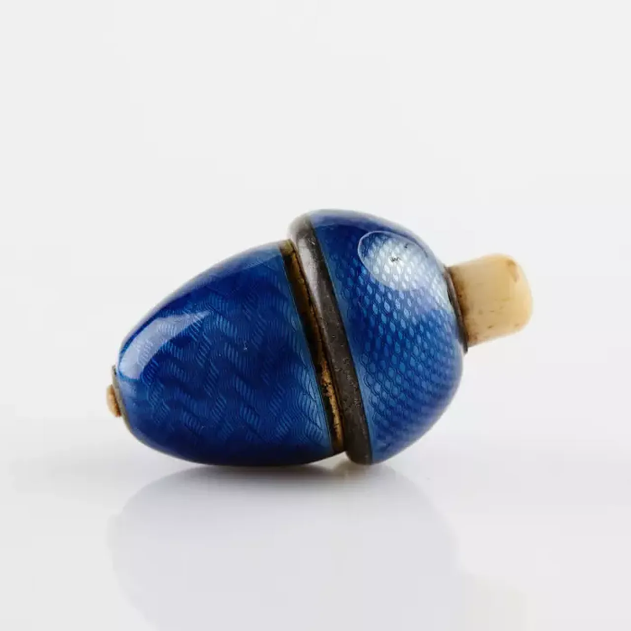 Silver electric bell push with blue guilloché enamel, 20th century 3
