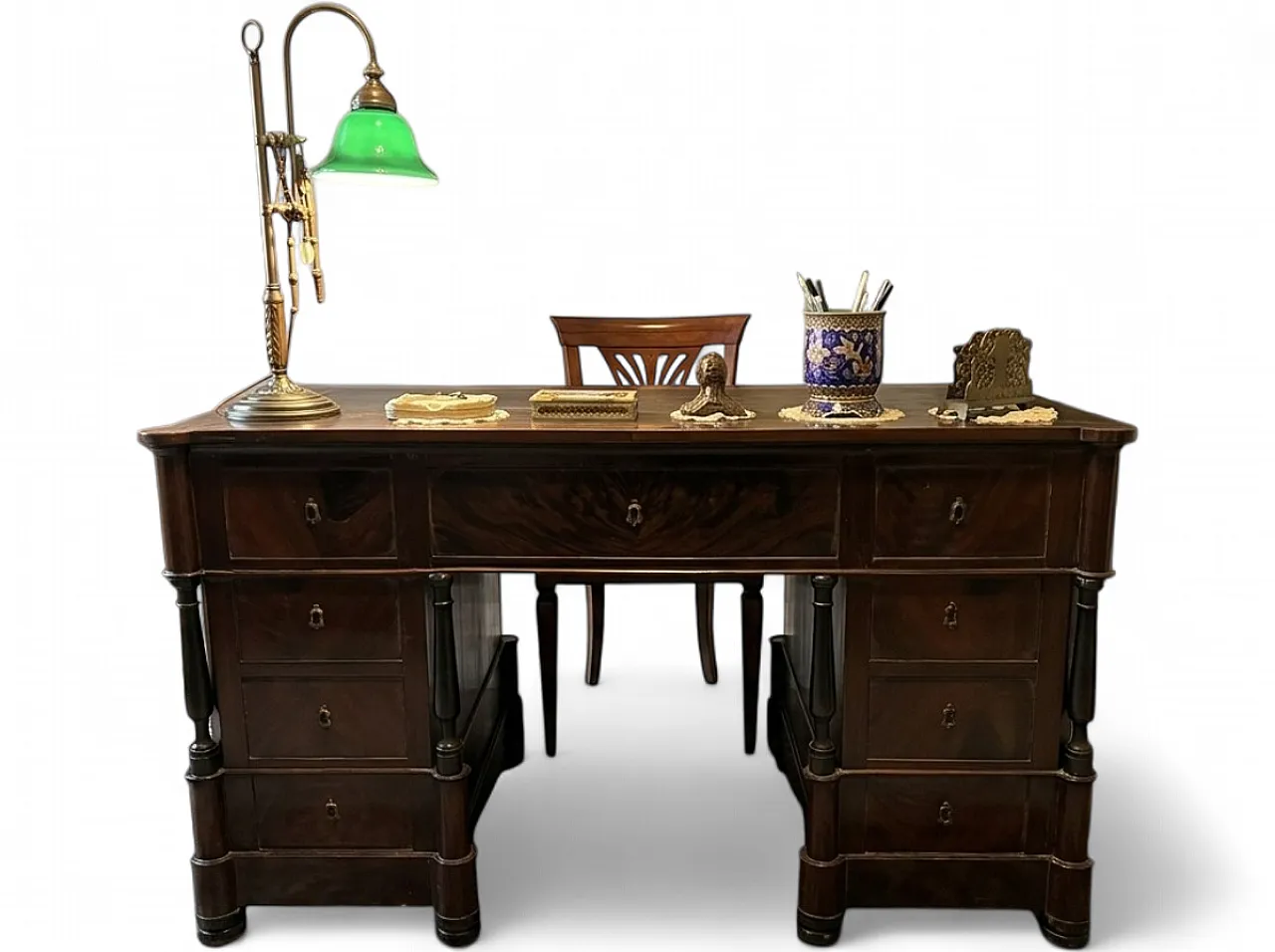 Scrivania ministeriale d'epoca in legno massello, fine '800 4