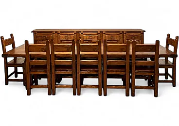 Tarpac Table with 12 Chairs from the Antiche Dimore collection, 1980s