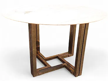 Dining table with brass base and round white marble top, 1960s