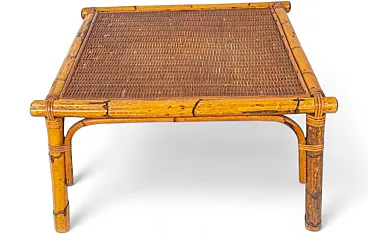 Bamboo and woven rattan coffee table, 1960s