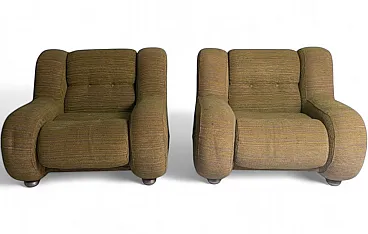 Pair of armchairs with tubular steel frame and olive upholstery, 1980s