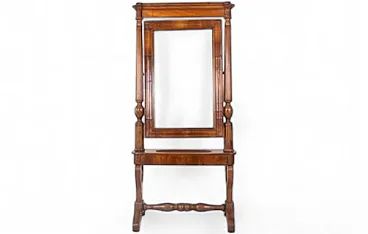 Floor mirror in walnut wood with carved frame, 1950s