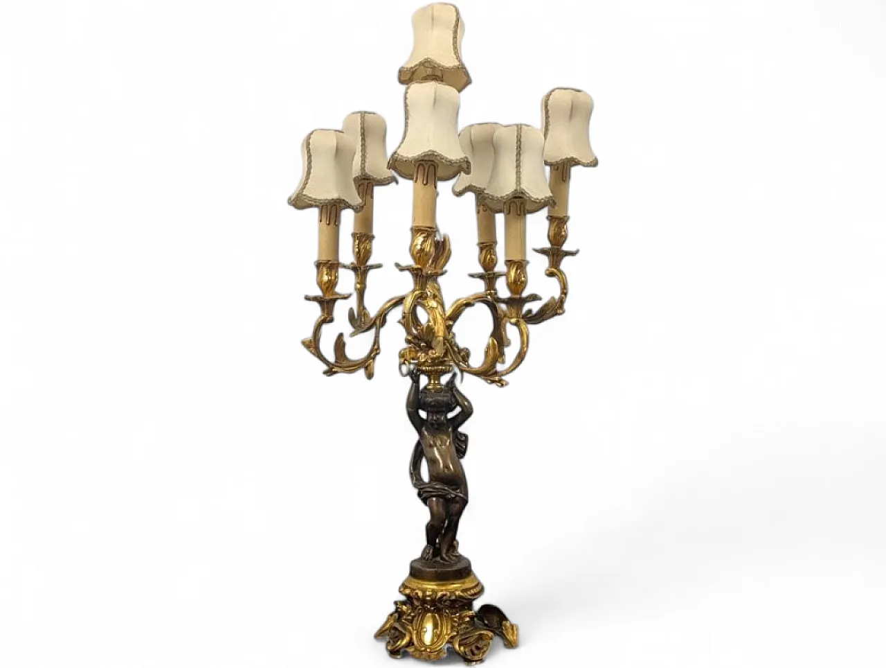 Seven-light table lamp with cherub, 19th century 10