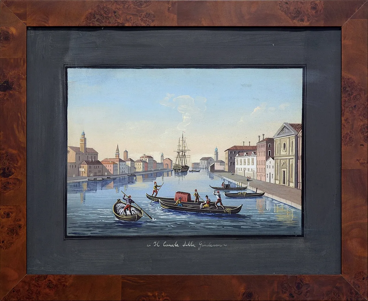 Artist, The Giudecca Canal, guazzo su cartone, con cornice, anni '90 7