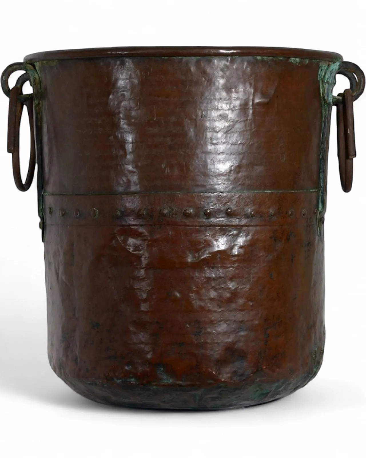 Hand-hammered copper planter with forged iron handles, 19th century 12