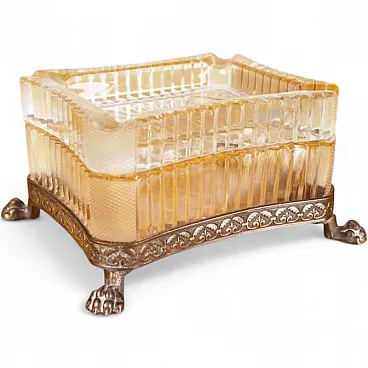 Ashtray in glass and decorated metal, 20th century