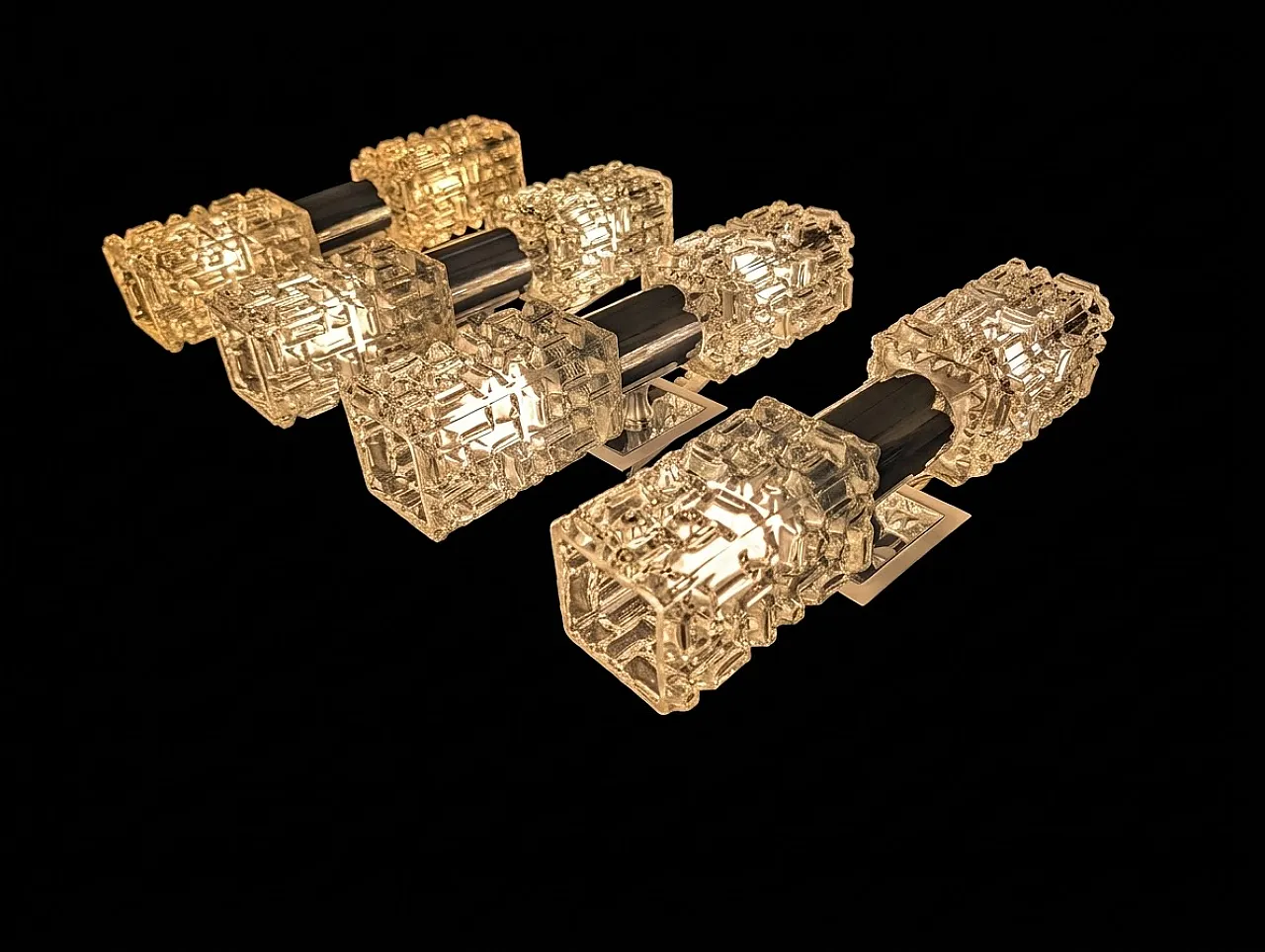 Set di 4 applique in vetro e acciaio cromato Targetti, anni '70 9