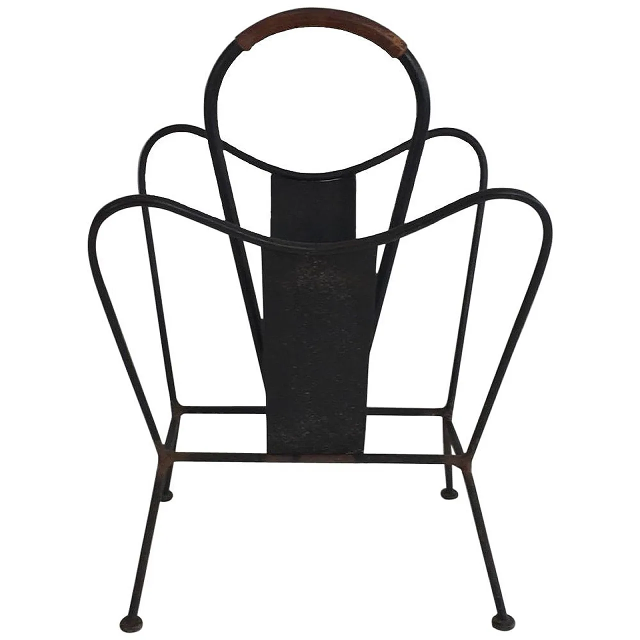 Black Lacquered and Brown Leather Magazine Rack, French, circa 1940 1