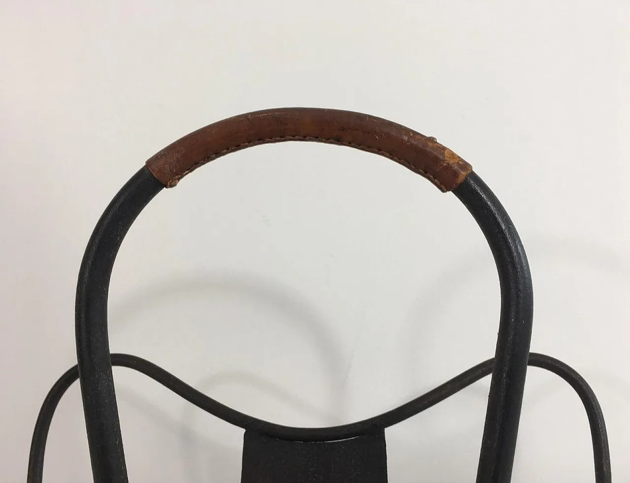 Black Lacquered and Brown Leather Magazine Rack, French, circa 1940 5