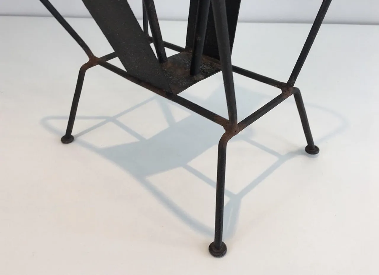 Black Lacquered and Brown Leather Magazine Rack, French, circa 1940 6