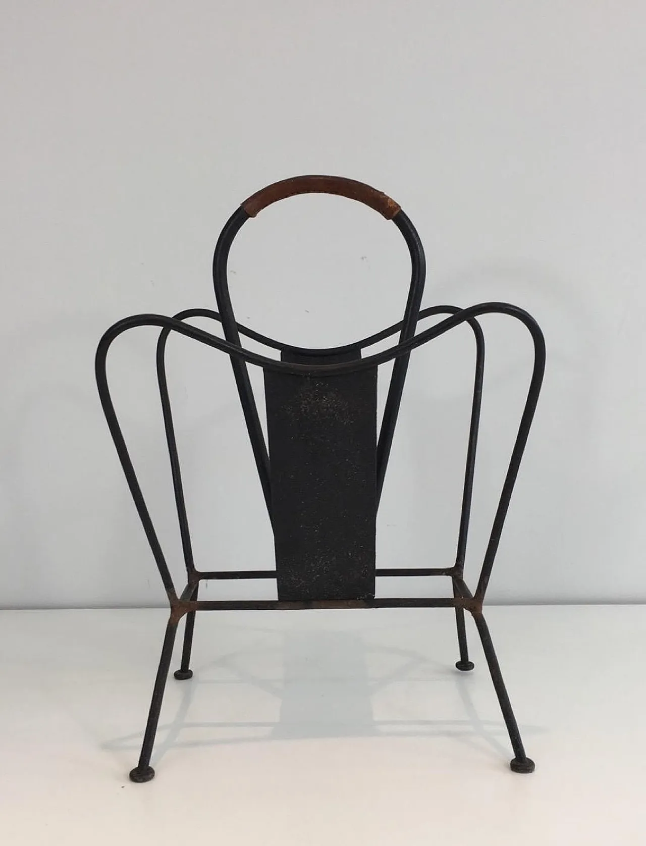 Black Lacquered and Brown Leather Magazine Rack, French, circa 1940 10