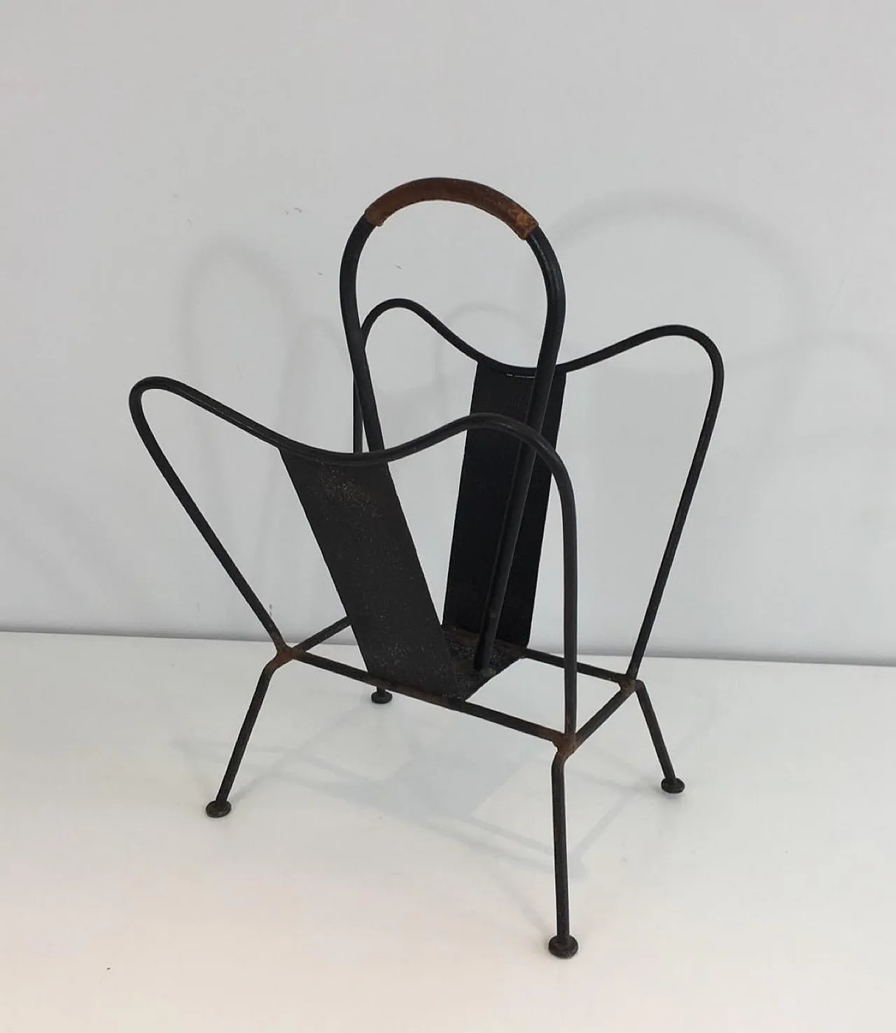 Black Lacquered and Brown Leather Magazine Rack, French, circa 1940 11