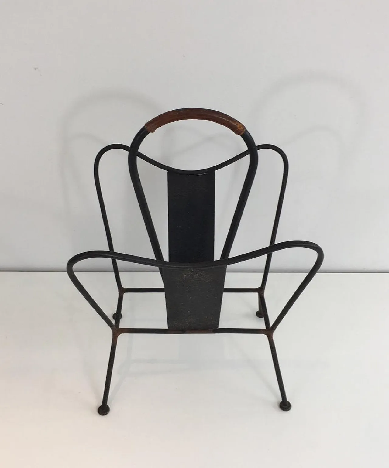 Black Lacquered and Brown Leather Magazine Rack, French, circa 1940 12
