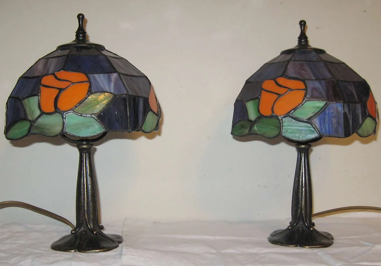 Pair of glass table lamps in Tiffany style, 1990 4