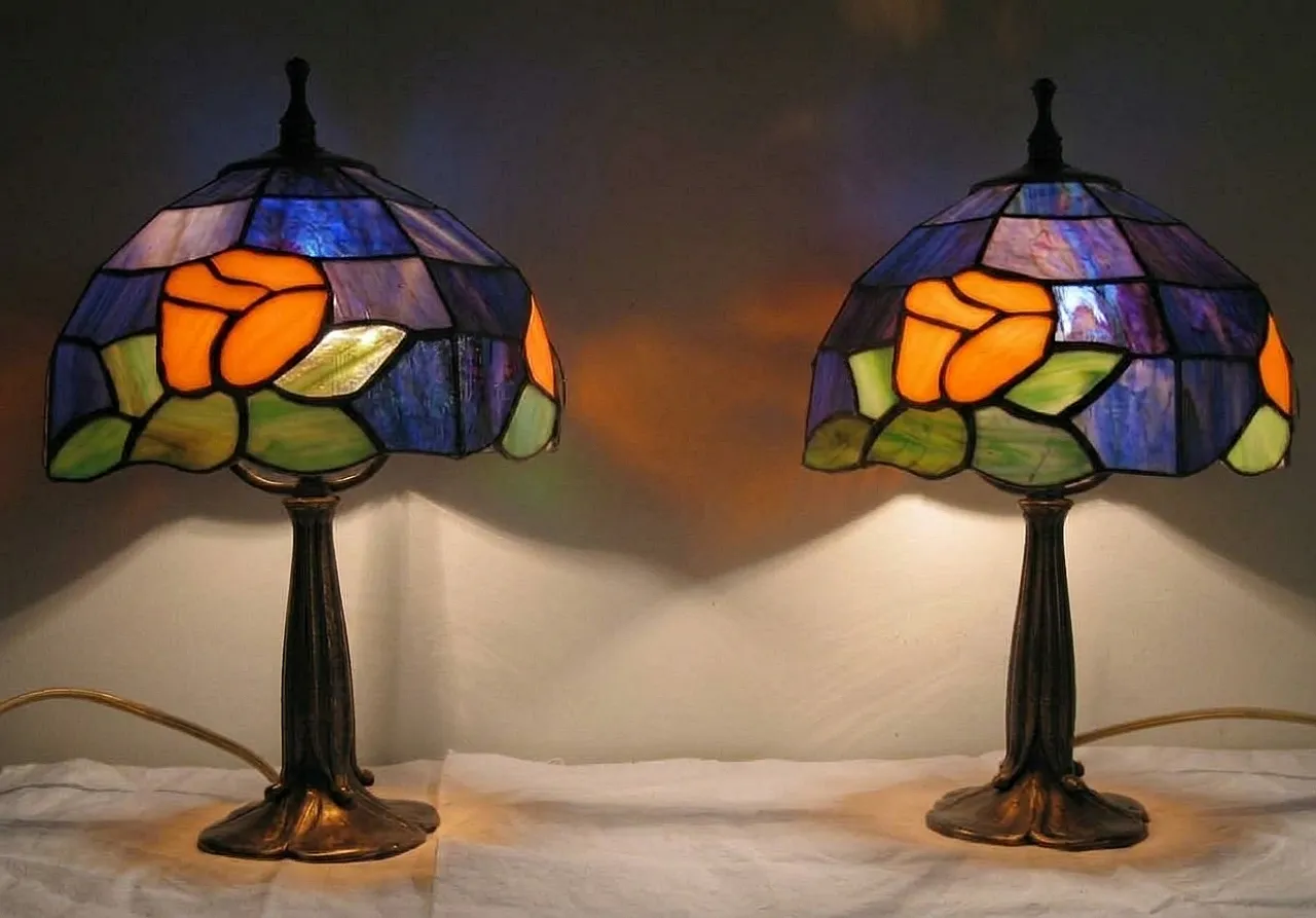 Pair of glass table lamps in Tiffany style, 1990 6