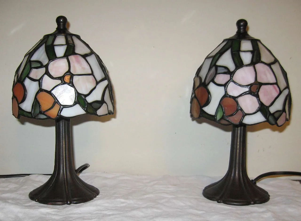 Pair of glass table lamps in Tiffany style, 1990s 2