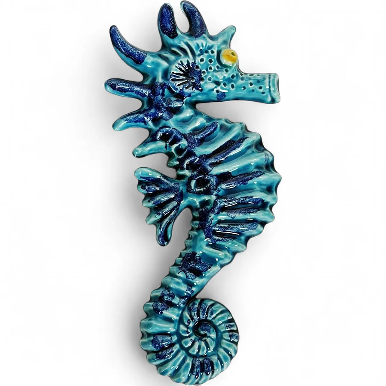 Decorazione da parete blu in ceramica smaltata, anni '70 15