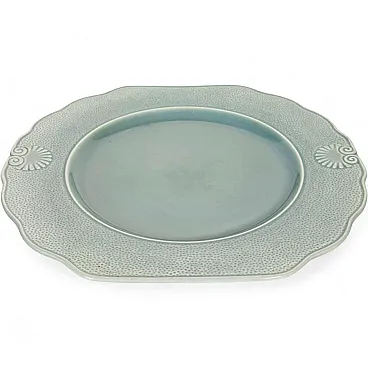 Piatto in ceramica blu, anni '70