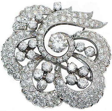 8.00 carati di diamanti, spilla in platino, anni '50