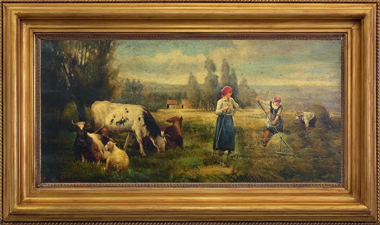 Emilio Pergola, Scena rurale con bovini, olio su tela, anni '90 9