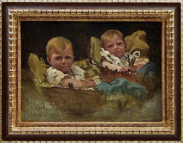 Vincenzo Caprile, Children, oil on board, framed, 19th century