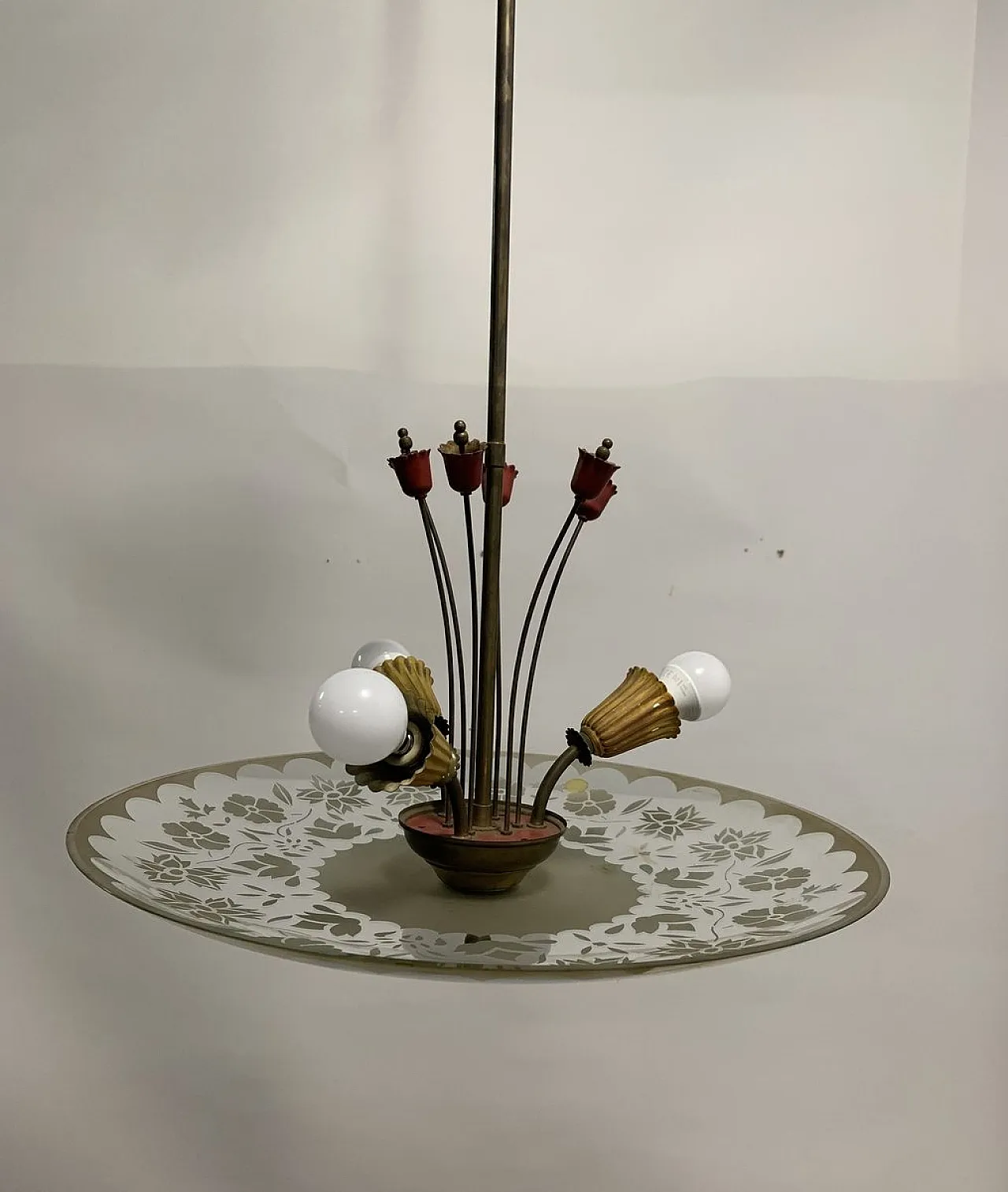 Brass ceiling lamp, 1950s 1