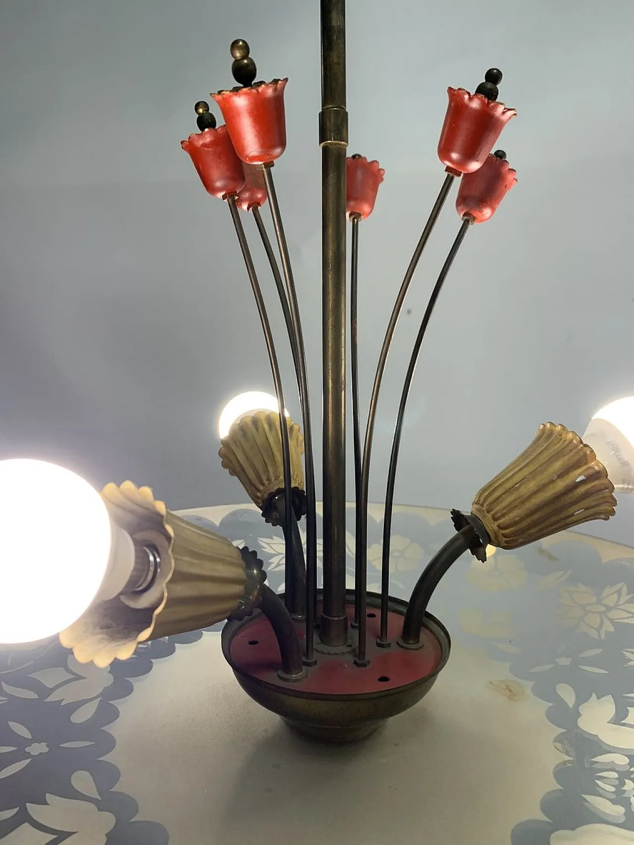 Brass ceiling lamp, 1950s 3