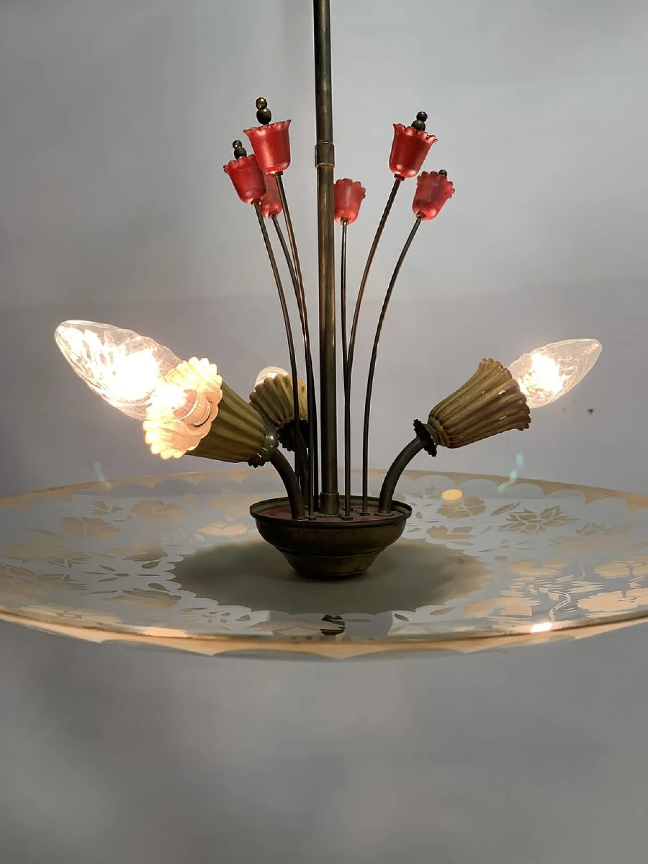 Brass ceiling lamp, 1950s 8