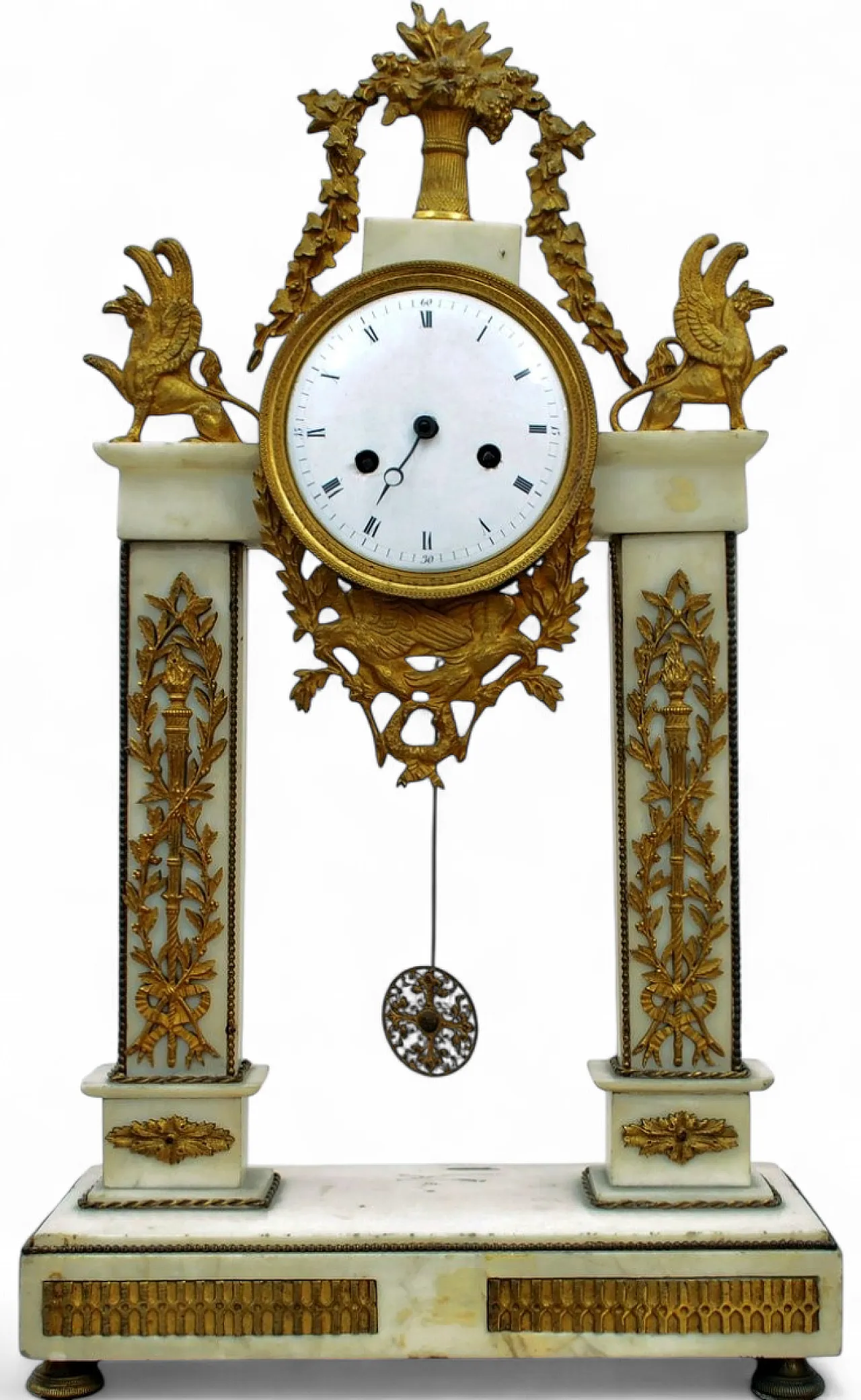 Louis XVI Style marble and gilt bronze mantel clock, 19th century 7