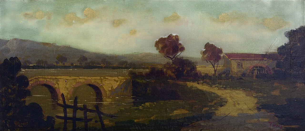 Antonio Tucci, Paesaggio di campagna, olio su tela, anni '90 6