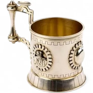 Silver tea glass holder with relief medallions, 19th century