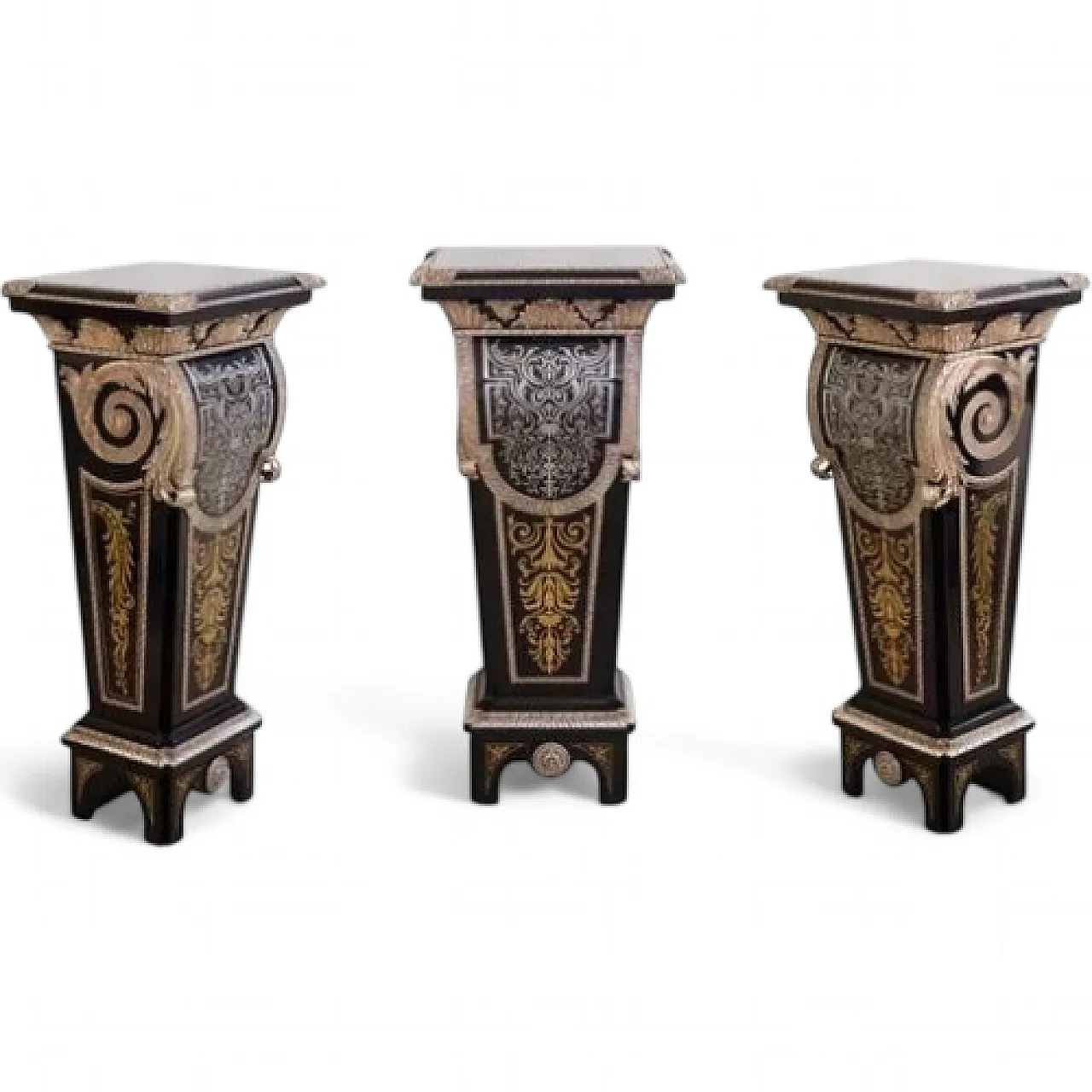 3 Piedistalli boulle con intarsi, '900 11