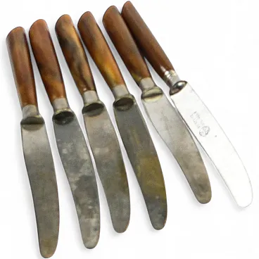 Set di 6 coltelli vintage tedeschi in bachelite, anni '50.
