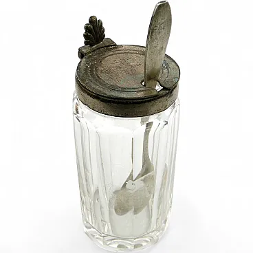 Contenitore per senape Biedermeier tedesco con cucchiaino, anni '30, set da 2
