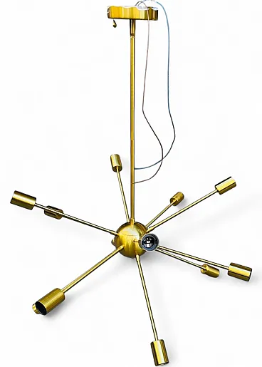 Lampadario Sputnik a 12 luci in ottone, anni '70
