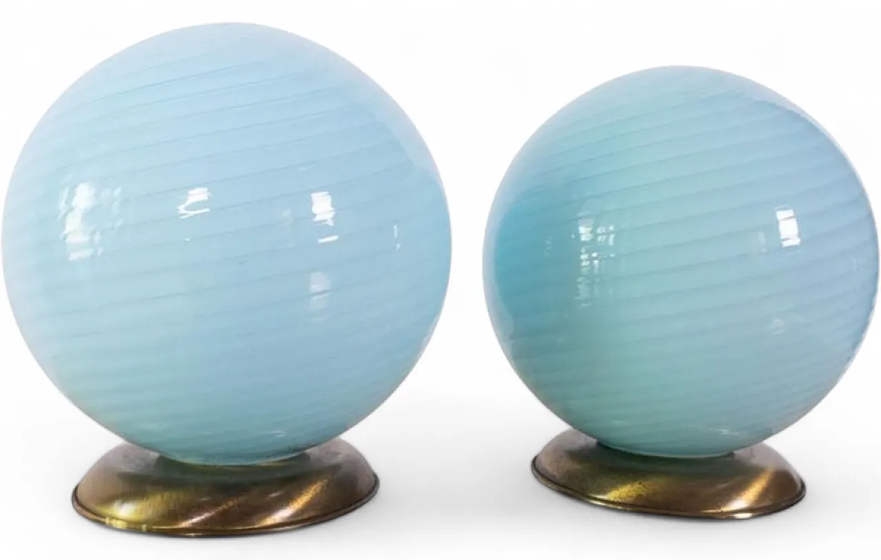 Pair of ribbed blue glass table lamps, 1960s 8