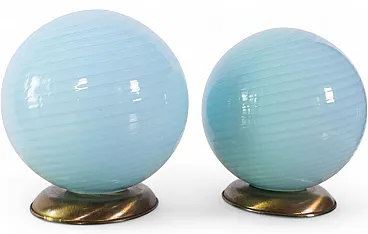 Pair of ribbed blue glass table lamps, 1960s