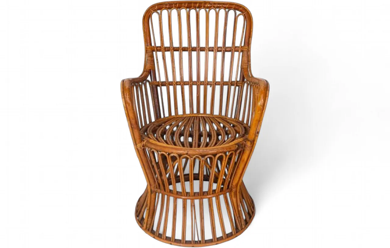 Rattan armchair with goblet structure and arch weave, 1960s 9