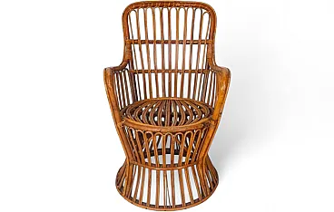 Rattan armchair with goblet structure and arch weave, 1960s