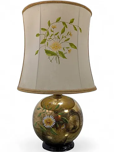Gilded ceramic table lamp with floral decoration by Ghinza, 1970s