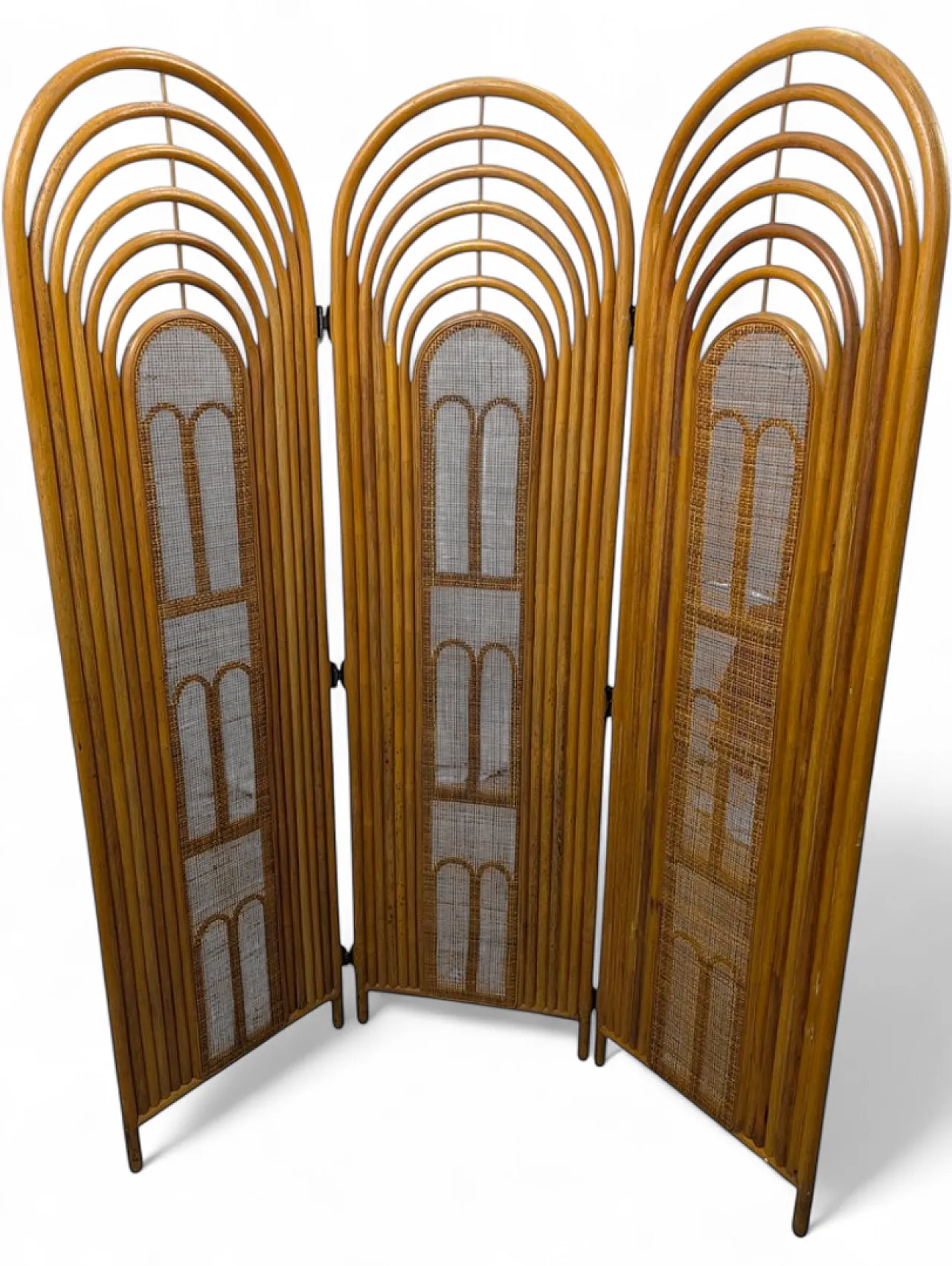 Paravento in legno di vimini, anni '70 8