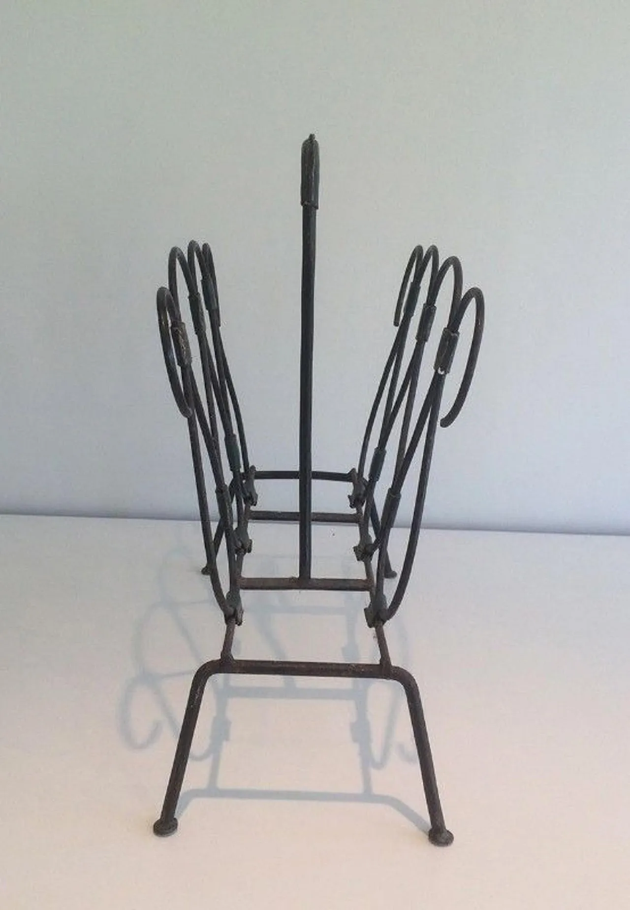 Lacquered Metal and Leather Magazine Rack Attributed to Jacques Adnet 3