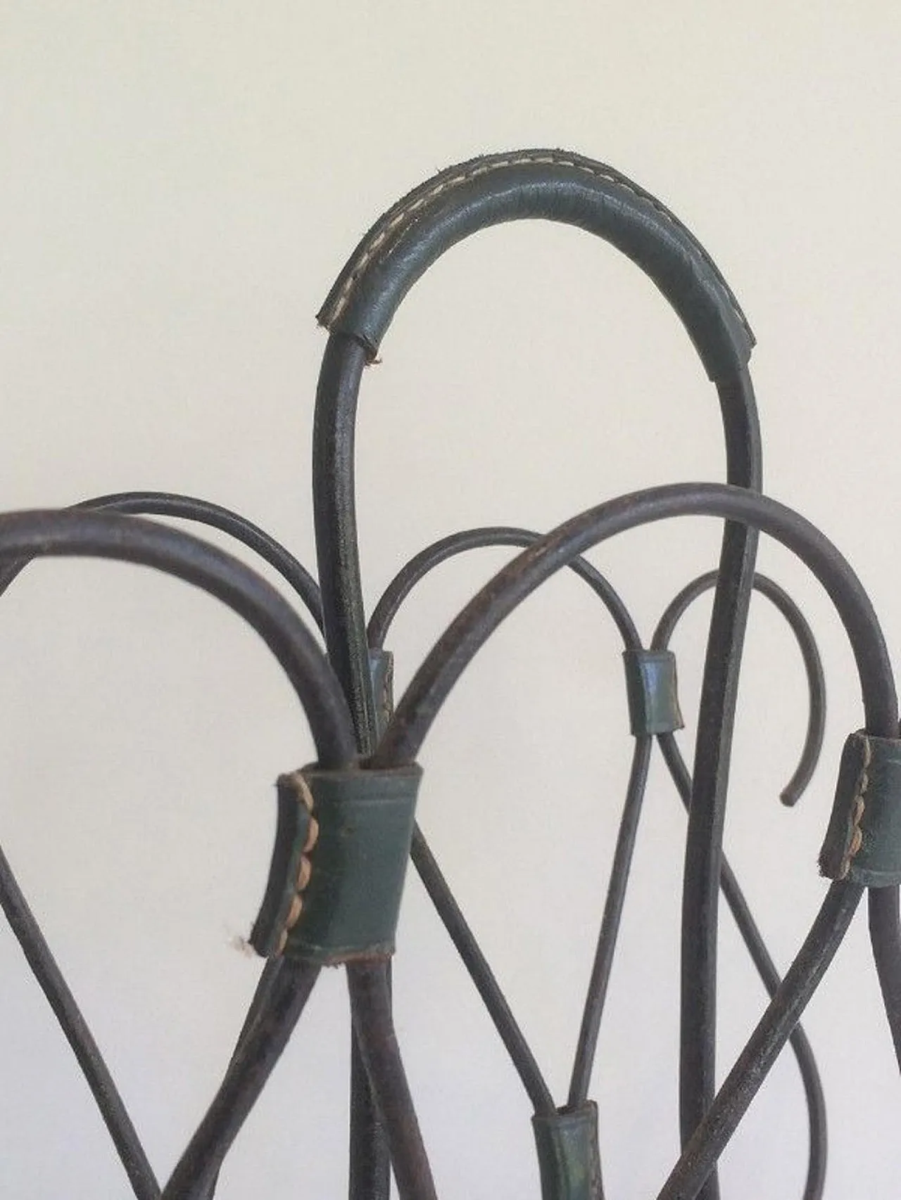 Lacquered Metal and Leather Magazine Rack Attributed to Jacques Adnet 5