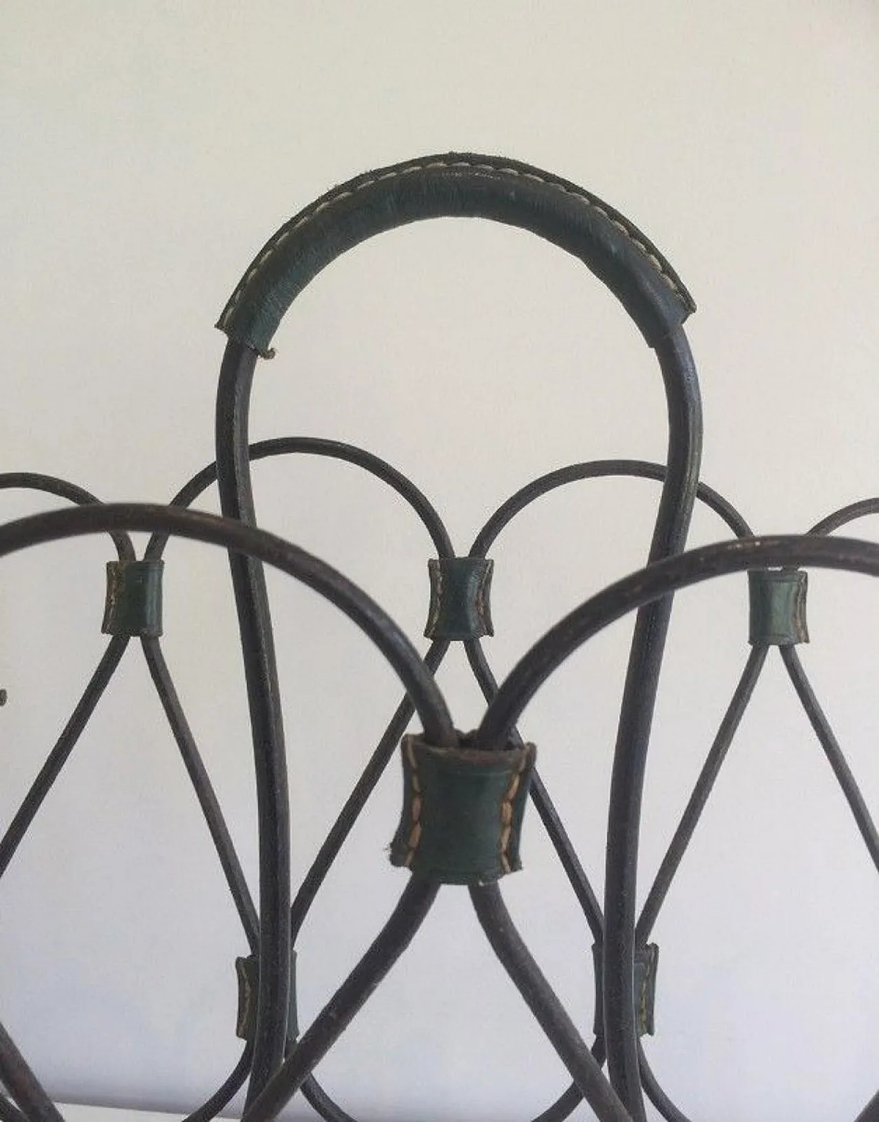 Lacquered Metal and Leather Magazine Rack Attributed to Jacques Adnet 6